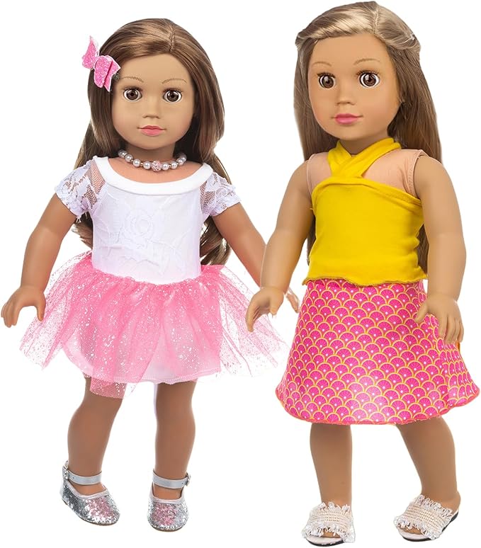 22 Pcs American 18 inch Doll Clothes Gifts and Accessories, Fit 18 inch Doll - Including 10 Sets of Various Styles Doll Clothes, Hair Clips and Sunglasses Handbags