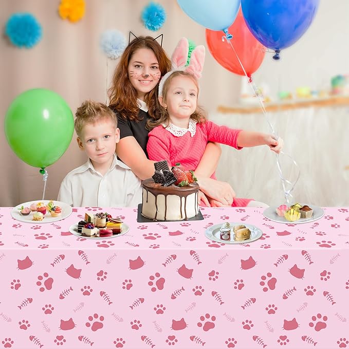 4 Pack Cat Tablecloth Paw Print Tablecloth Cat Themed Table Cover Cats Dogs Plastic Tablecover Bone Sign Table Cloth Cat Party Supplies Cat Birthday Decorations Kitty Theme Birthday Decor 86 x 51 Inch