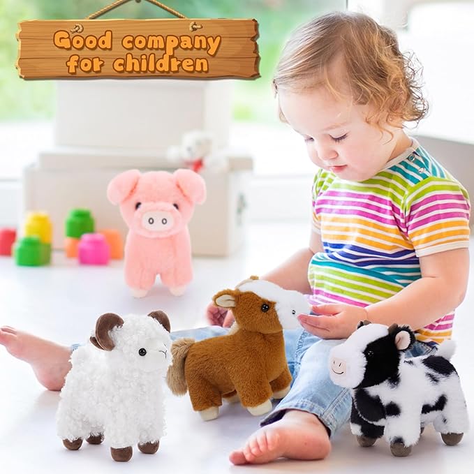 MaoGoLan 4 Pack Farm Stuffed Animals Bulk Easter Party Favors for Kids, 8 inch Plush Cow & Sheep & Pig & Horse Toy Gifts for Toddlers Teen Girls Easter Decor Basket Stuffers