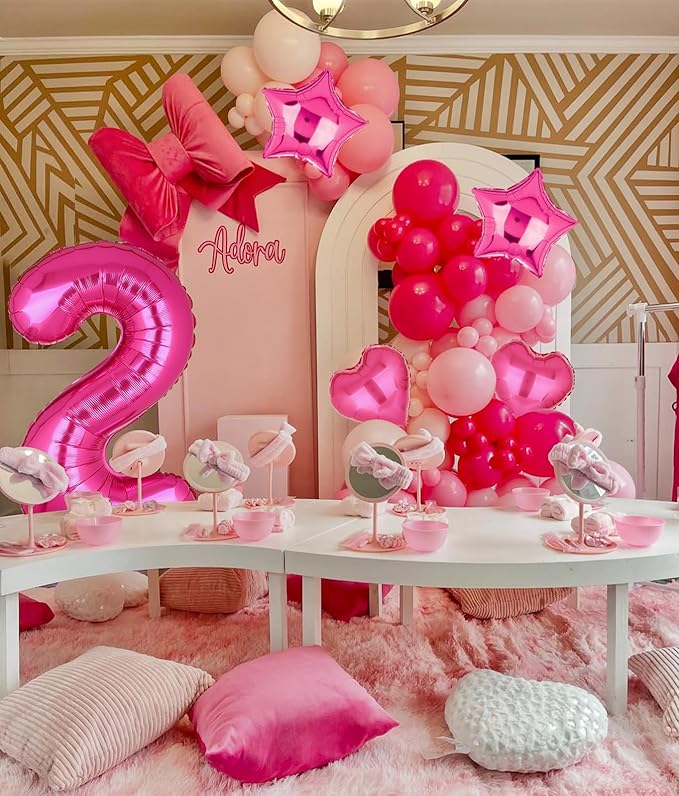 40 Inch Number Balloons Hot Pink 2 Large Number Balloon Anniversary Event Celebration Bachelorette Cowgirl Let's Go Girls Pink Themed 2nd Birthday Party Decor Supplies 9 Pcs