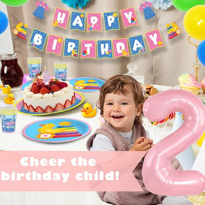 English Teacher Party Supplies, Fufuddz Rainbow Birthday Decorations Cartoon Teacher Party Plates and Napkins for Girls Boys 2nd Birthday Banner Balloons Tablecloth Candle, Tableware Set for 24 Guests