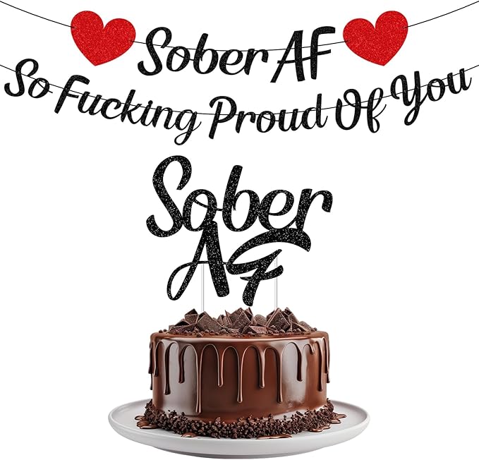 So Fucking Proud of You Banner - Rakuto NO-DIY You Did It Banner Sober Af Cake Topper Decorations Glitter Black Happy Soberversary Party Supplies Sobriety Recovery Party Decor Sobriety Gift for Men