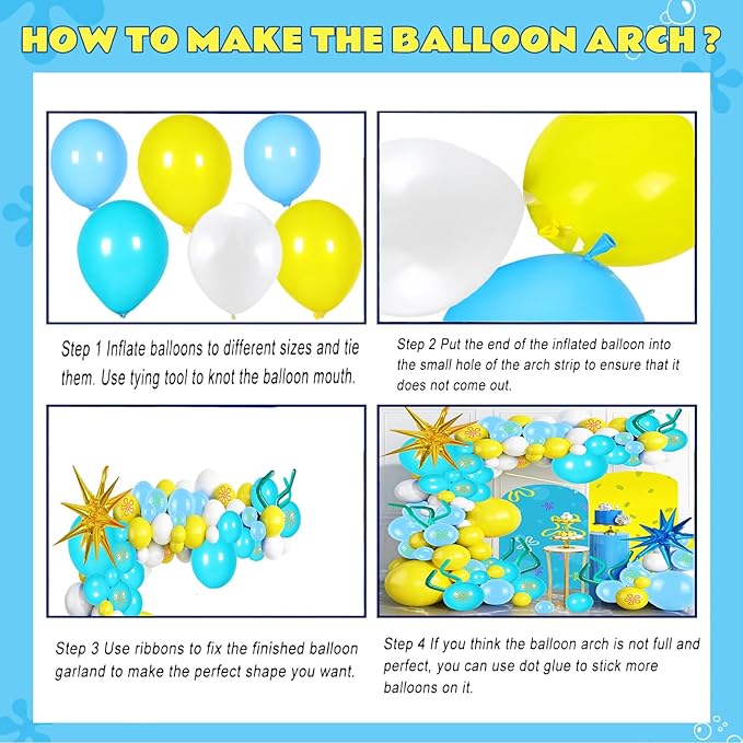 145 Pcs Yellow Blue White Balloon Garland Arch Kit,Cartoon Baby Balloons Party Decorations, for Anime Tropical Ocean Boys Girls Birthday Party Supplies