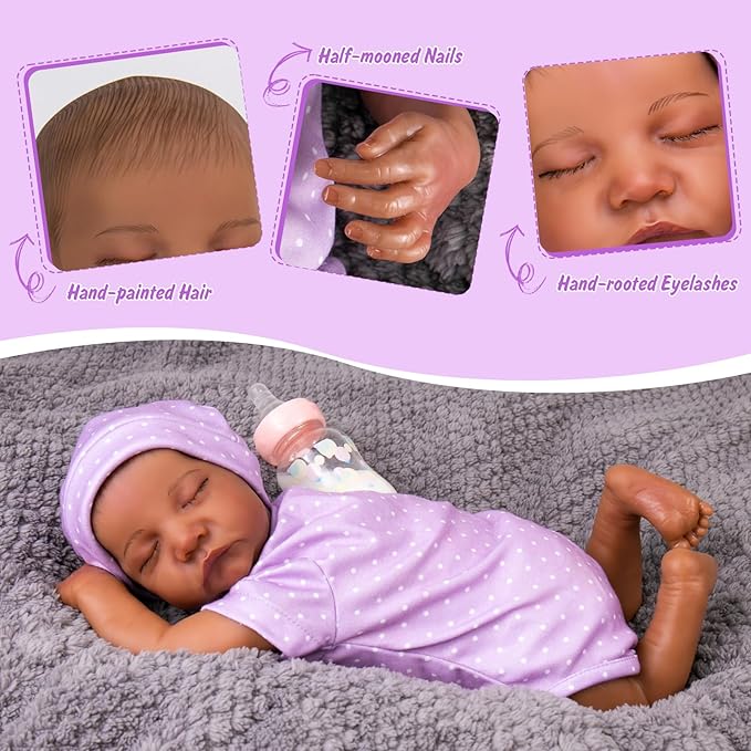 Aori Reborn Baby Dolls Black - Realistic Baby Doll Girl Black 18-inch, Real Life Soft Vinyl American Doll, Nice Gift for Kids, New-Parents, Grand-Parents, Doll Collectors
