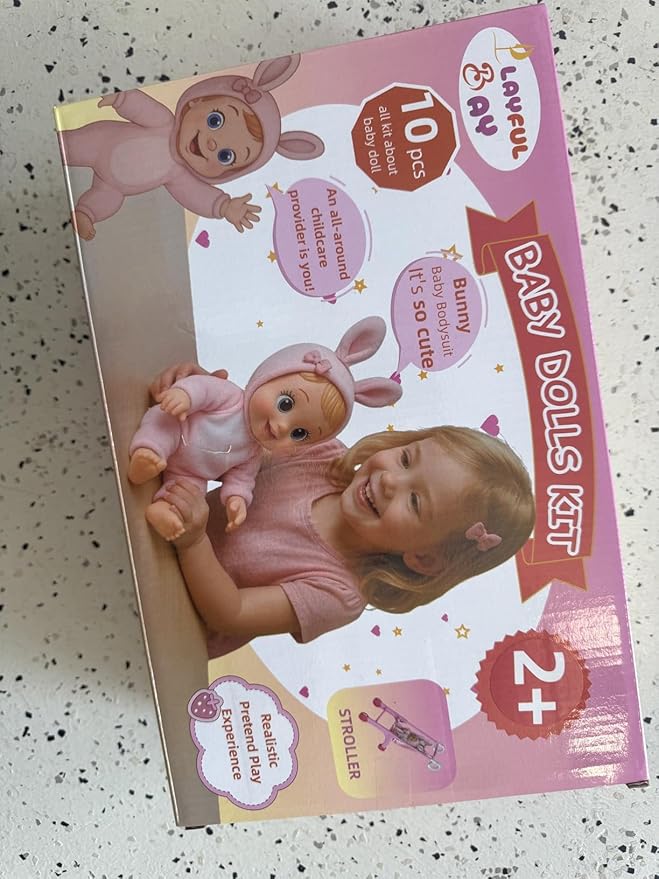 Baby Doll Stroller Set with 2 Doll Outfits, Toy Baby Stroller for Dolls with Diaper, Bib & Mini Bag, Imaginative Role-Play Gift for Toddlers 2+