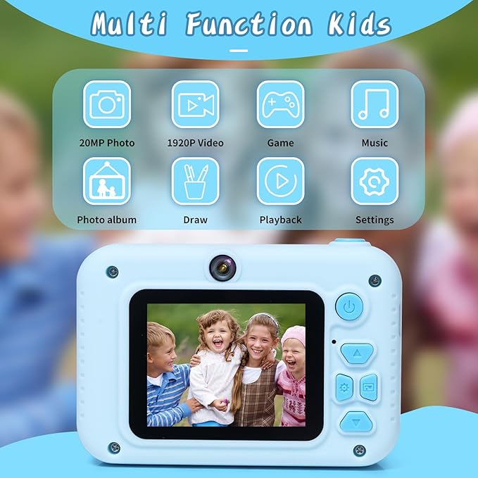 Kids Camera Toys, for Boys and Girls,JUVNAWEZ Digital Camera for Kids, Toddler Camera Christmas Birthday Toy Gifts for Kids Age 3 4 5 6 7 8 9 10 with 32GB SD Card, Video Recorder 1080P HD (Blue)