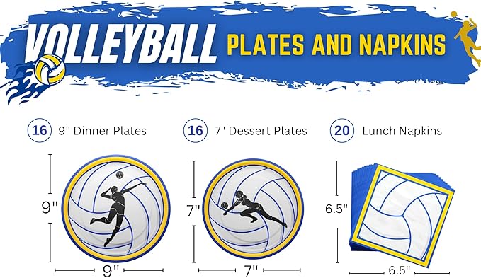 Blue Orchards Volleyball Plates and Napkin (52 Pieces for 16 Guests) - Decorations, Sports Themed Birthday Party Supplies, Volleyball Plates and Napkins, Party Décor
