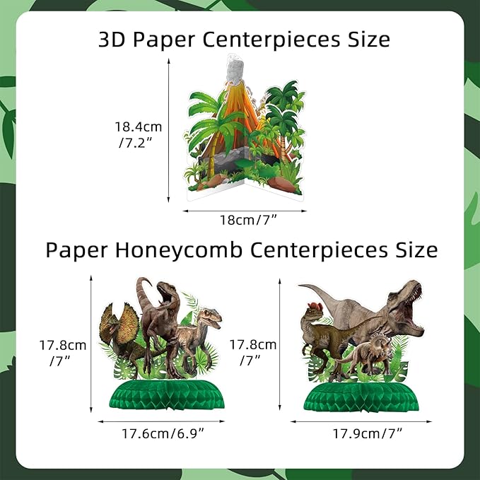 Dinosaur Birthday Party Decorations Set - Includes Pre-assembled Happy Birthday Banner, Dinosaur Hanging Swirl, Honeycomb Centerpiece for Table, Party Supplies for Home, School