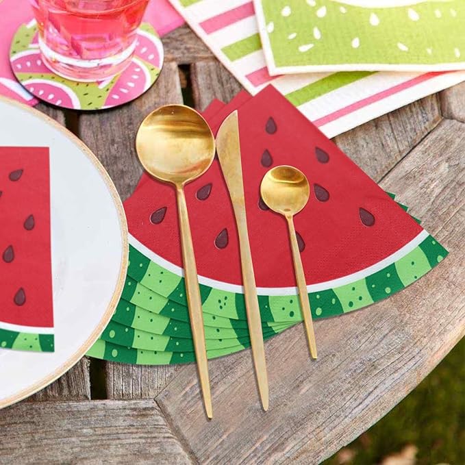 100Pcs Watermelon Napkins, Disposable Watermelon Slices Napkins, Picnic Napkins for Kids Baby Shower Summer Tropical Fruit Watermelon Party Supplies, 13 x 13 Inches