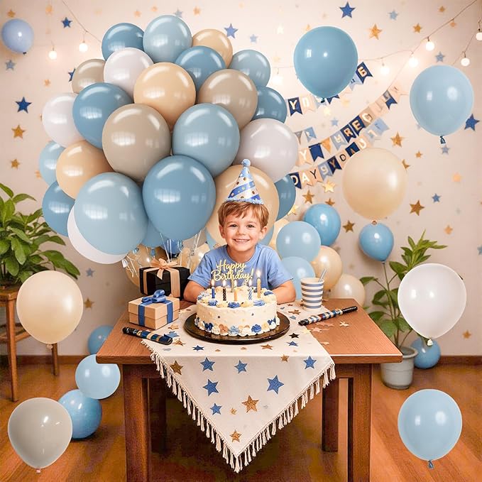 Dusty Blue Neutral Balloons, 12Inch Retro Blue Boho Apricot Latex Balloons, Double Stuffed Nude White Party Balloon for Boho Baby Shower Boys Birthday Wedding Bear Theme Newborn Welcome Party Decor