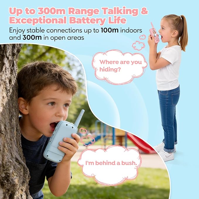 Video Walkie Talkies for Kids,2 Pack-Kids Video Call Device with HD Camera,Filters,Emojis,Voice Changer & Voice Message,Auto Pairing, Durable for Indoor & Backyard Use