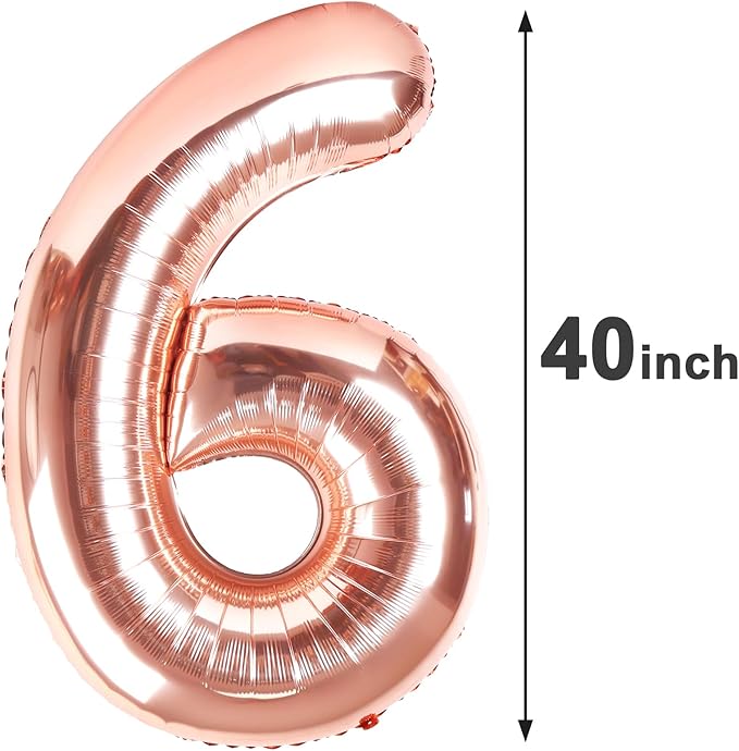 40 Inch Rose Gold Mylar Foil Number 6 Birthday Balloon, Digital Balloons for 6 16 Boy Girl Party Decorations Supplies, Rose Gold Big Helium Balloon Numbers for 26 36 46 60 Men Women Anniversary