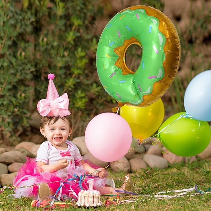 Sweet Cake Sprinkle Doughnut Balloons Food Sweetmeat Candy Donut Theme Party Supplies For Birthday Baby Shower Wedding Grow Up, 6 Pack 23'' Green Donut Time Balloons Cute Dessert Candy Time Decoration