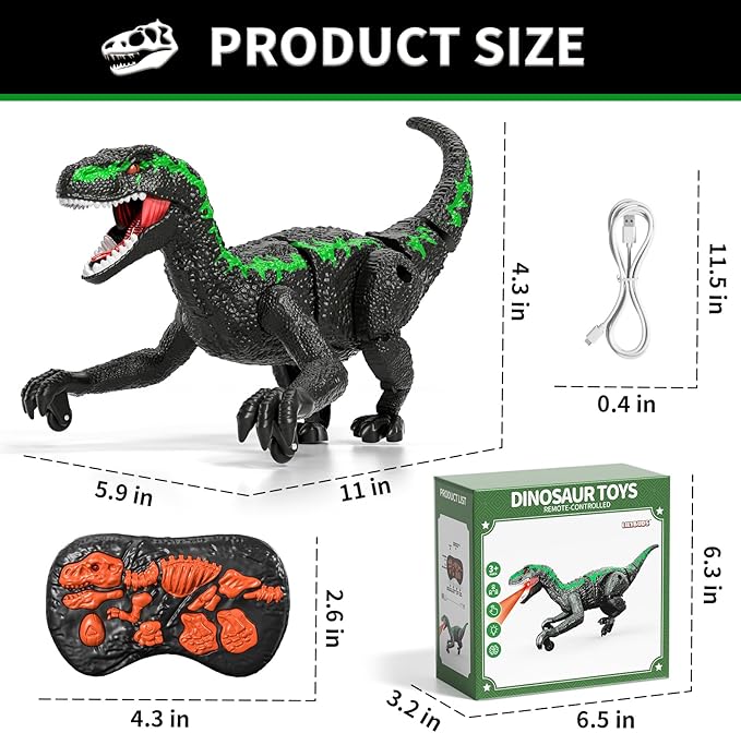 Remote Control Dinosaur Toys for Kids 3-5 5-7, One-Key Demo Simulator Jurassic Velociraptor Dino Toys for Kids Boys with Light & Sounds, Dinosaur Toys Gifts for 3 4 5 6 7 8 Years Old Boys