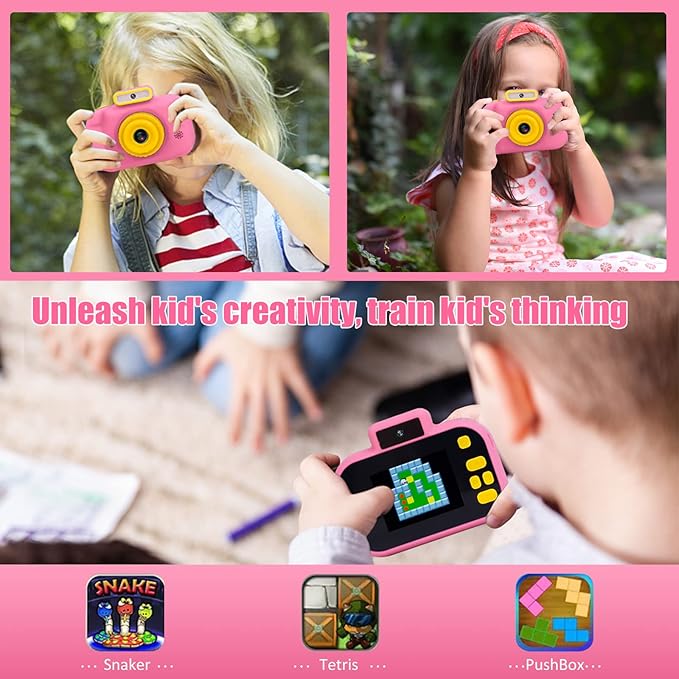 Kids Camera, Toddler Selfie Digital Pink Camera Birthday Toys Gift for Girls Age 3-9, Portable Kids HD Digital Video Recorder with 32G SD Card, Toys for 3 4 5 6 7 8 9 Year Old Kids