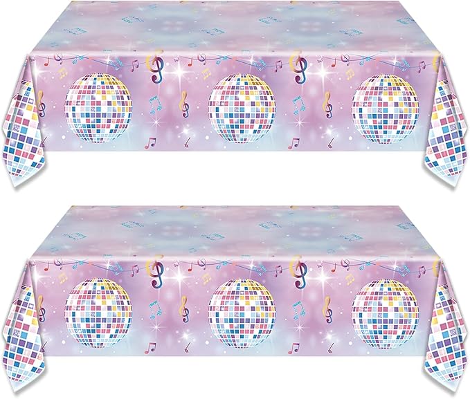 2Pcs 108x54 Inch Disco Ball Party Tablecloth,Music Themed Table Cover for Bachelorette 70s Disco Party Decorations Supplies