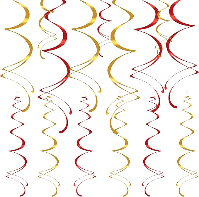 Colorful Ceiling Swirl Foil Decorations Hanging Plastic Streamer Themed Swirl Party for Chinese New Year Graduation Celebration, Pack of 28