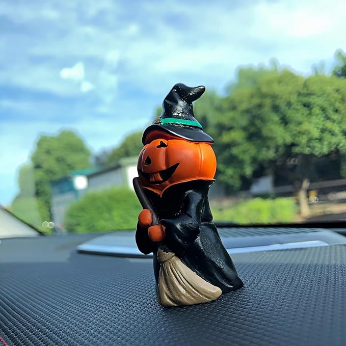 Cute Black Pumpkin Man Statues Figures Ornaments for Car Dashboard Decorations Accessories Interior Auto Dash Board Charms Birthday Cake Toppers Decoration Home Office Desk Decor
