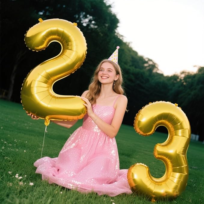 40 Inch Gold Balloon Number 2 Giant Two Balloon Number Birthday Decorations, 2nd 12 20 21st Party Celebration Decorations Digital Balloon Wedding Anniversary Party Supplies
