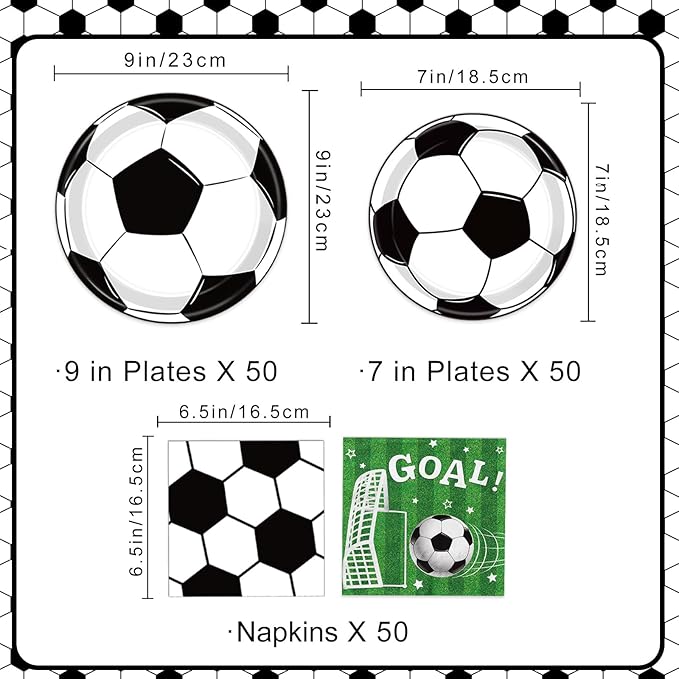 150 PCS Soccer Plates and Napkins, Soccer Party Supplies Disposable Paper Plates and Napkins Tableware Set for Boys Sports Soccer Birthday Party Decorations, Serves 50