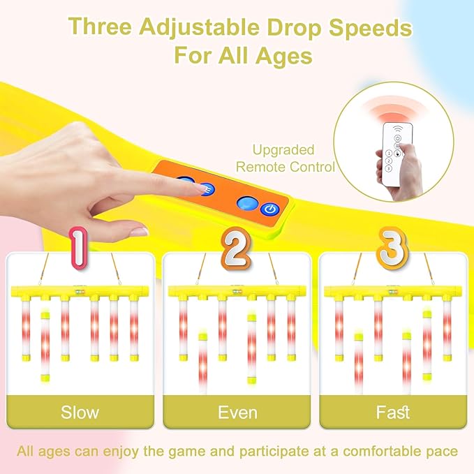 OCES Reflex Stick Game, Reflex Light-Up Sticks Reaction Training Hand Speed Challenge Game, Upgrade Hand Eye Coordination Training Toy Remote Control 3 Adjustable Speed (Light-Up Yellow)