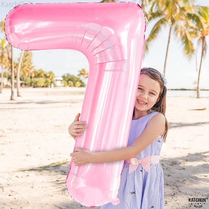 KatchOn, Light Pink Giant Number 7 Balloon - 40 Inch, Pink 7 Balloon for 7th Birthday Decorations for Girls