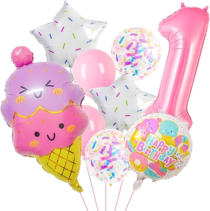 Pink Ice Cream Balloons, First Birthday Balloons, Sweet One Birthday Party Decorations, Ice Cream Balloon for Girls Birthday Party Decoration (1)