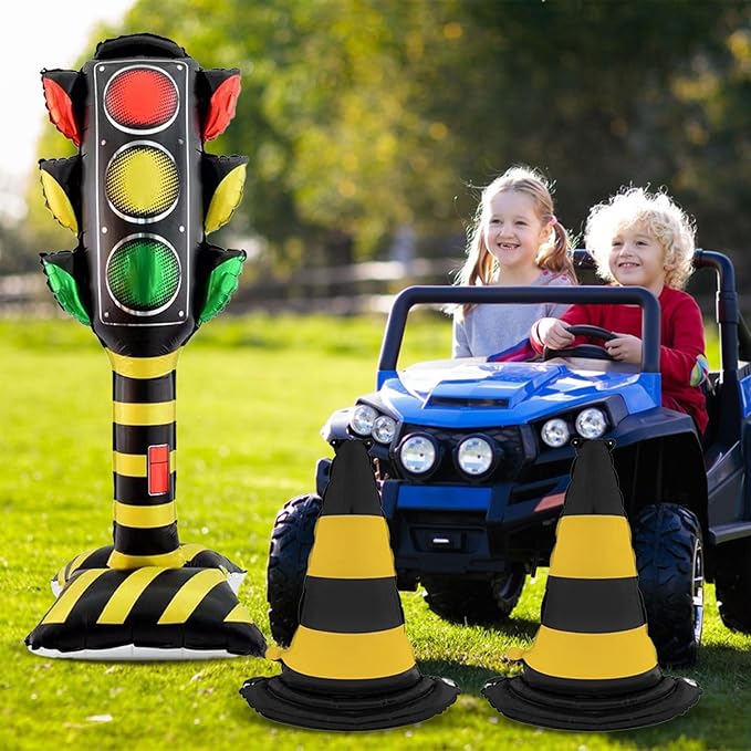 3Pcs 62Inch Self Standing Traffic light Balloons, Giant Racing Traffic Cones Mylar Balloon Racing Traffic Decoration for birthday boy Baby Shower race track Back to School party Decor Supplies