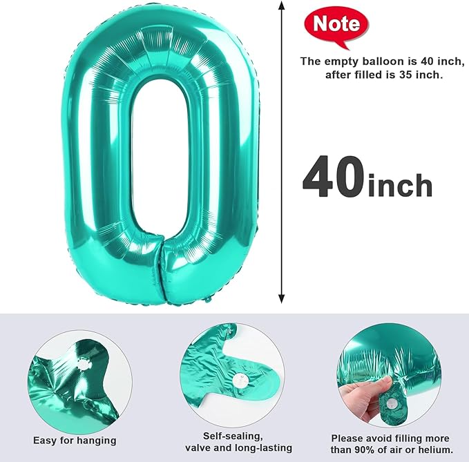 Number 0 Balloons 40 Inch Blue-green Number Balloons for 10 20 30 40 50 60 70 80 90 100 Numbers Balloon Birthday Decorations Wedding Event Baby Shower