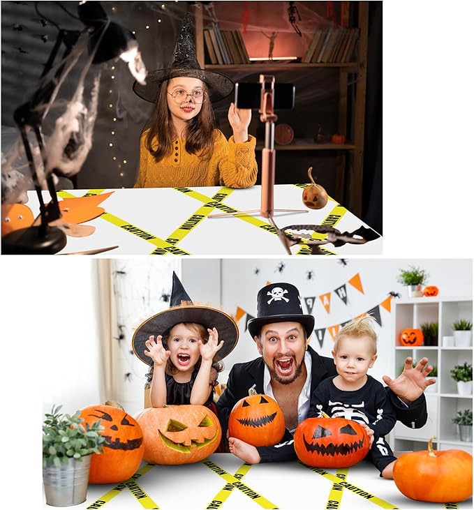 Irenare 3 Pcs Halloween Construction Birthday Party Supplies Disposable Plastic Caution Tape Construction Table Cloth Dump Truck Themed Table Cover Decoration for Halloween 54 x 108 in (White)