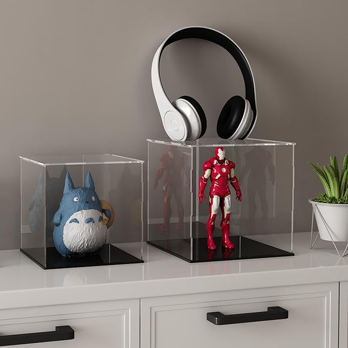 Acrylic Large Display Case for Collectibles and Toys, Clear Display Box with Thick Base and Lid for Protection and Displaying, 11x11x11-inch
