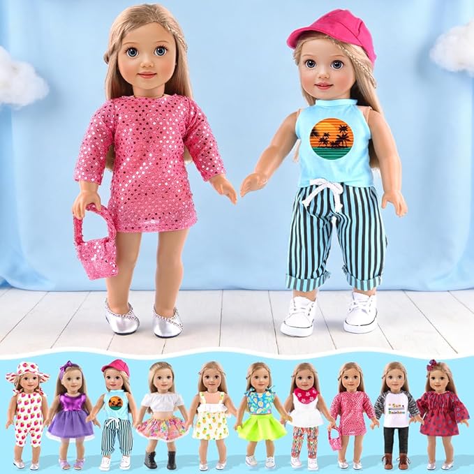 ebuddy 10 Sets 18 Inch Doll Clothes and Accessories - Fashion Outfits Fit for 18 inch Dolls 18 Inch Doll