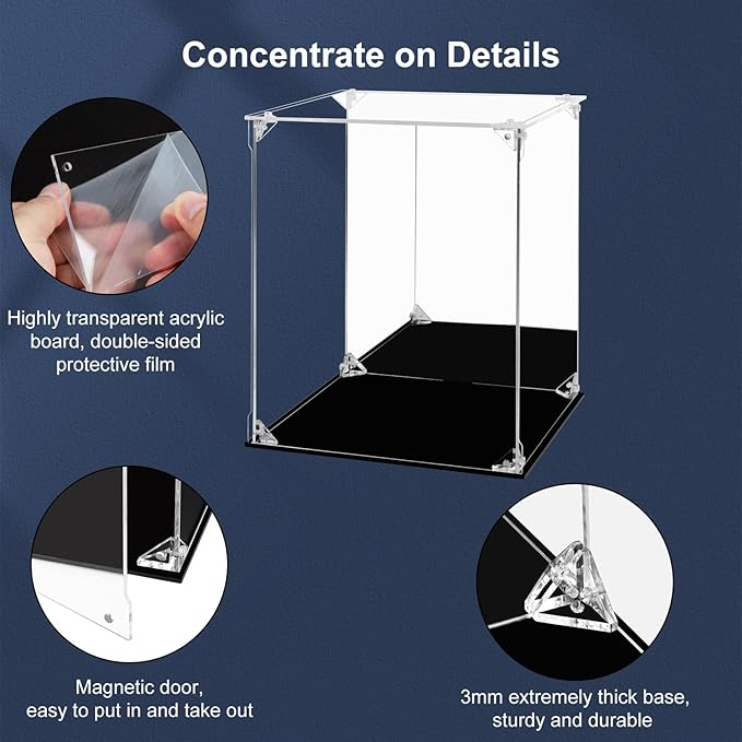 Acrylic Display Case for Collectibles Assemble Clear Acrylic Display Box with Mirrored Back, Alternative Glass Case for Action Figures Lego Model Doll Toys Display (10x10x12 Inch; 25x25x30 cm)