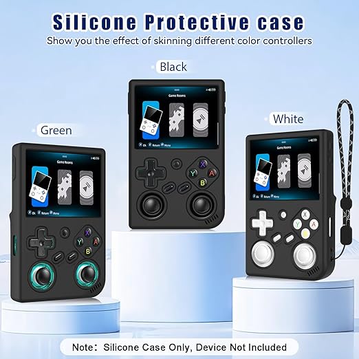FIOPAZ for Anbernic RG35XX Pro Silicone Protective Case, Only Compatible with RG35XXPro Handheld Game Console Accessories, Anti-Scratch Washable Soft Silicone Cover with Lanyard (Black)