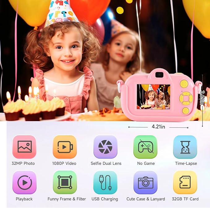 Kids Camera Kids Digital Camera for Girls Age 3-8, Video Camera for Kids with Soft Cover, Christmas, Birthday Gifts