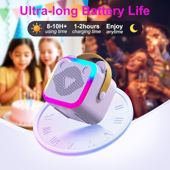 Mini Karaoke Machine for Kids: Portable Singing Toys Speaker with 2 Wireless Microphones for Girls and Boys Ages 3-12+ Years Old（Purple）