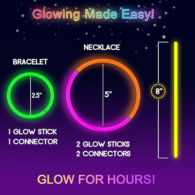 Glow Sticks Bulk Party Pack- Ultra Bright 800pk Glow in the Dark Party Favors, Easter Basket Stuffers Glow Sticks Party Supplies Glow Necklaces and Glow Bracelets with Connectors