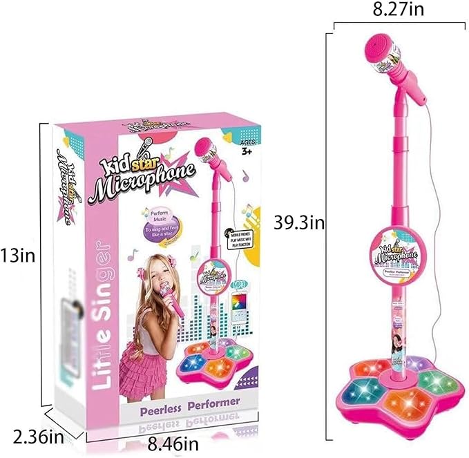 Kids Microphone with Stand,Microphone for Kids,Musical Toys All-in-One Microphones Toy for Girls with Stand, Got Built-in Music, Colorful Lights, Echo Effects (Black)