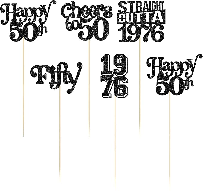Gyufise 15Pcs Happy 50th Birthday Centerpiece Sticks Fifty Straight Outta 1976 Table Flower Centerpieces Sticks Cheers to 50 Decorations for 50th Birthday Party Supplies Black