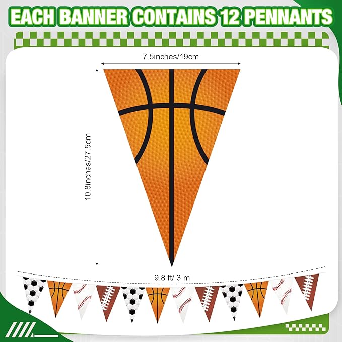HESTYA 5 Pcs 49 Ft Sport Party Decorations Football Pennant Banner Pre-Assembled Basketball Triangle Flag Bunting Garland for Baseball Soccer Birthday Party Supplies Sport Theme Decorations