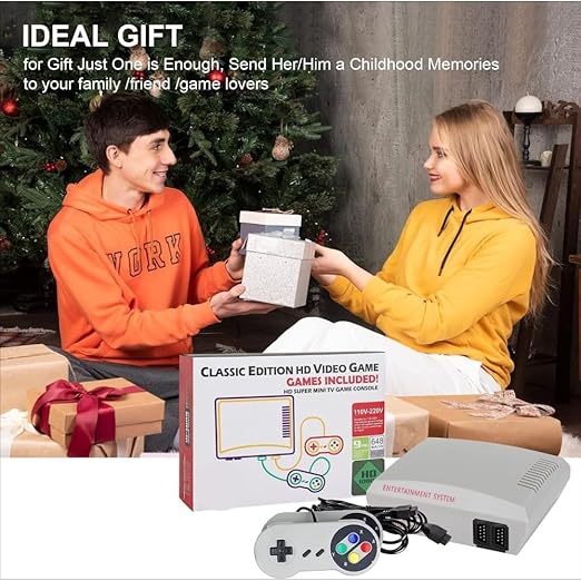Classic Retro Game Console with 648 Built-in Games & Dual Controllers Plug & Play HDMI Gaming System for TV Ideal Gift for Family and Friends