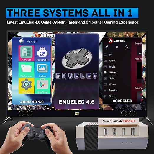Kinhank Retro Game Console with 65000+Games,Super Console CUBE X3 Video Game Console with EmuElec 4.6/Android 9/CoreE,8K Output,2.4+5G,BT 4.0,Emulator Console Compatible with Most Emulators,Best Gift