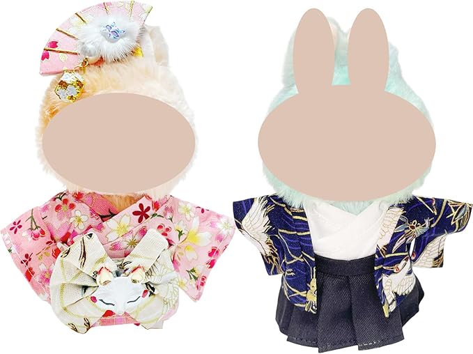 2 Sets 17cm Doll Clothes, Kawaii Japanese Kimono Outfit for 6.7inch Dolls, Cute Pink Yukata Style Costume Pajamas Accessories Set for Dressing up(NO Doll)