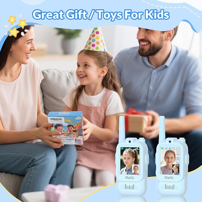 Mafiti Video Walkie Talkies for Kids 2 Pack Rechargeable Birthday Gift Toddler Toys for 3 4 5 6 7 8 Year Old Boys Girls 1000 Feets Long Range Indoor Outdoor Play(Blue+Blue)