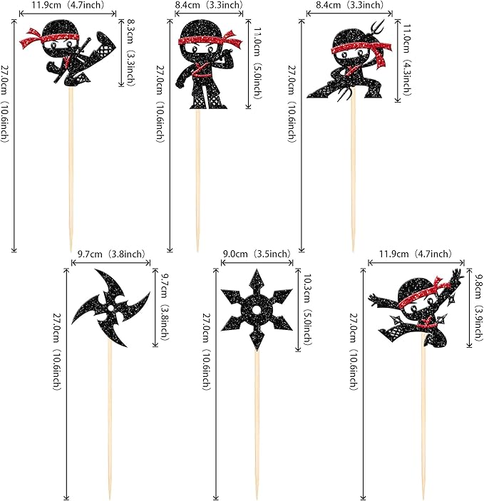 12 PCS Ninja Centerpiece Sticks Double Sided Darts Martial Arts Karate Kung Fu Warriors Table Flower Centerpieces for Ninja Theme Baby Shower Kids Birthday Party Flower Decorations Supplies