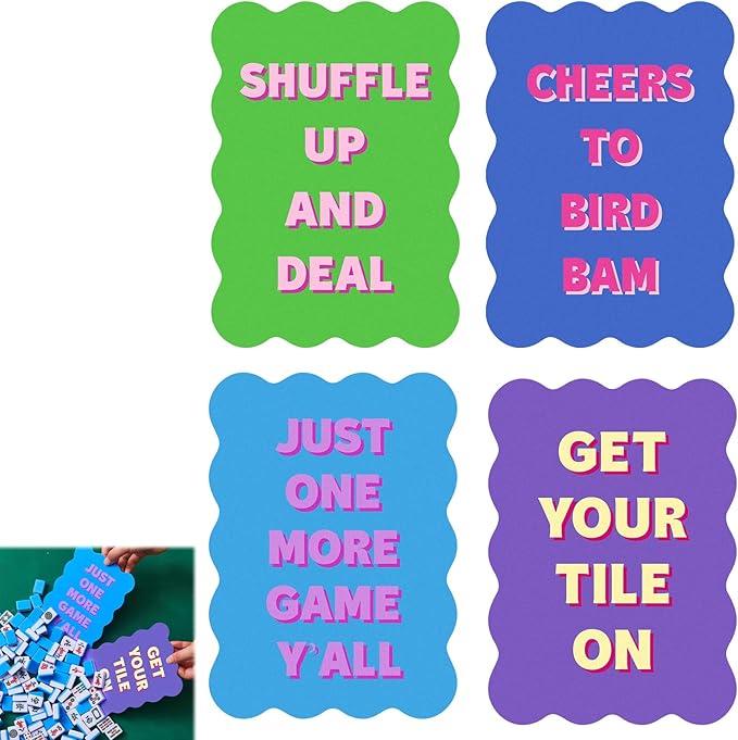 Soulchen 4 Pcs Mahjong Tile Mixer Shufflers for Mixing and Shuffling Tiles Plastic Mahjong Accessories Gifts for Lovers Games Decorative Printed Design (Blue & Green & Purple Style)