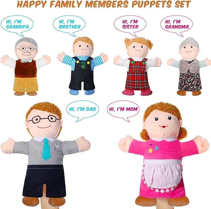Civaner 6 Pieces Hand Puppet Set 11.8 Inch Family Members Puppets Theater Mother, Father, Son, Daughter and Grandparents for Storytelling, Teaching, Preschool, Role Play