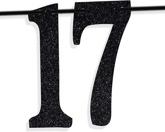 Black Glitter Look at You Turning 17 & Sh*t Banner, Happy 17th Birthday/Level 17 Unlocked/Cheers to 17 Years, Funny 17th Birthday Party Decorations Supplies
