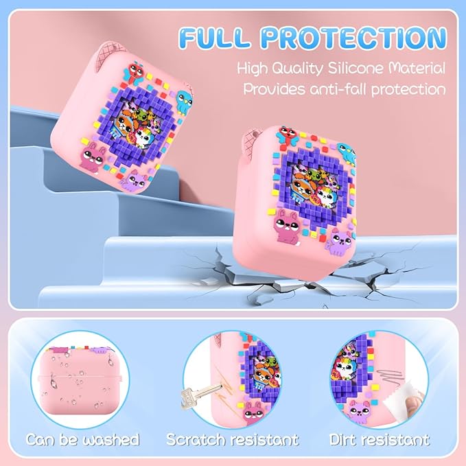 BEARDDO Silicone Cover Case for Bitzee Orginal Interactive Toy Digital Pet and Case, Protective Skin Sleeve with Lanyard for Bitzee Virtual Electronic Pets Accessories Kids Boys Girls (Pink)