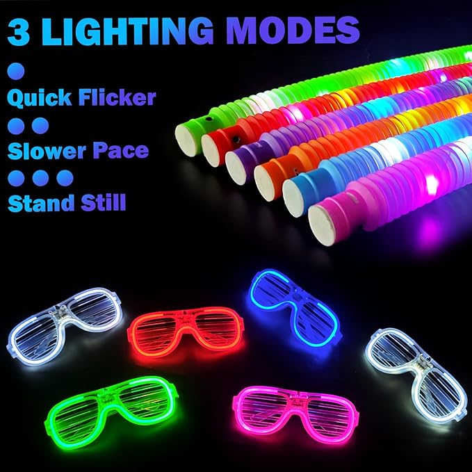 Glow in the Dark Party Favor Supplies for Kids 24 PCS, Easter Glow Sticks & Neon Glasses for Toddler,LED Light Up Toy Bracelet Necklace Accessories Decor for Mardi Gras Basket Camping Birthday Wedding